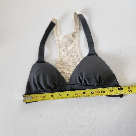 Aerie Gray Racerback Wireless Plunge Crochet Bikini Top Swimsuit Swim Beach - Picture 7 of 7